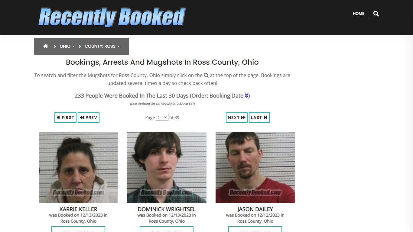 Recent bookings, Arrests, Mugshots in Ross County, Ohio - Recently Booked
